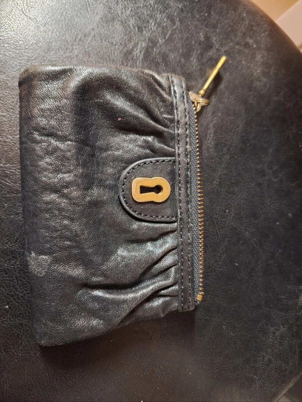 Fossil Black Smooth Leather Double Zip Coin Pouch Wallet Vintage Key Pulls Soft